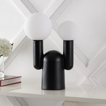 Leif 19" 2-Light Modern Mid-Century Resin/Iron/Frosted Glass Nordic Cactus LED Table Lamp - JONATHAN Y